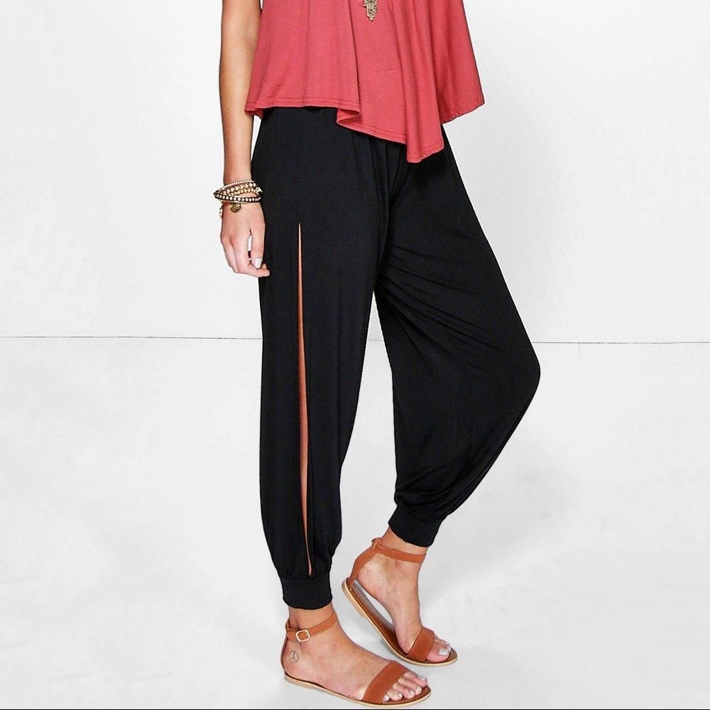 Black Side Split High Waisted Harem Pants